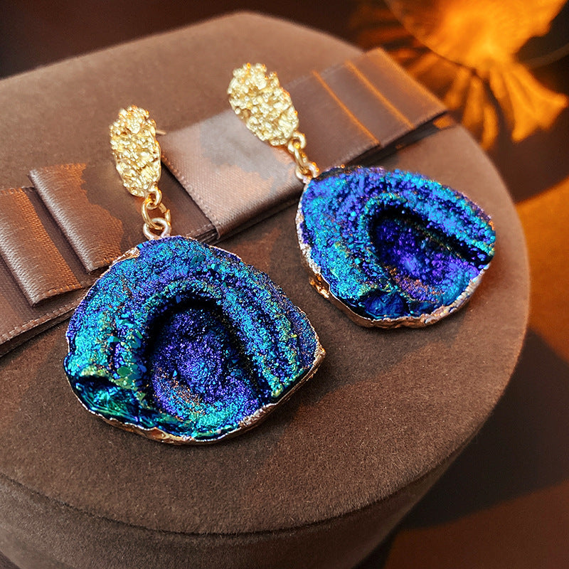 Mystical Blue Coral-Inspired Earrings – Vibrant Faux Mountain Stone Design with Indigo Tones