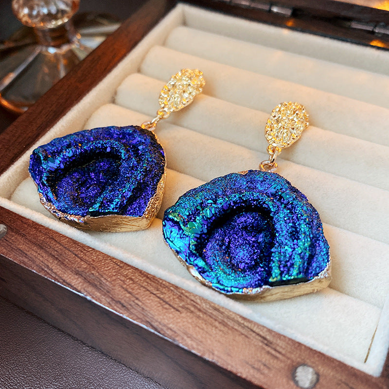 Mystical Blue Coral-Inspired Earrings – Vibrant Faux Mountain Stone Design with Indigo Tones