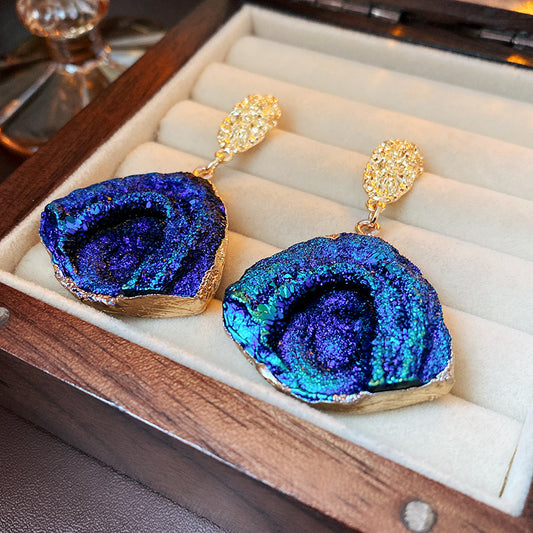 Mystical Blue Coral-Inspired Earrings – Vibrant Faux Mountain Stone Design with Indigo Tones