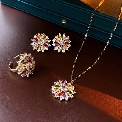 Sunflower-Inspired Jewelry Set – Necklace, Ring & Earrings in Radiant Golden Hues