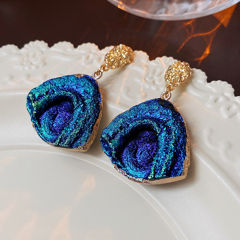 Mystical Blue Coral-Inspired Earrings – Vibrant Faux Mountain Stone Design with Indigo Tones